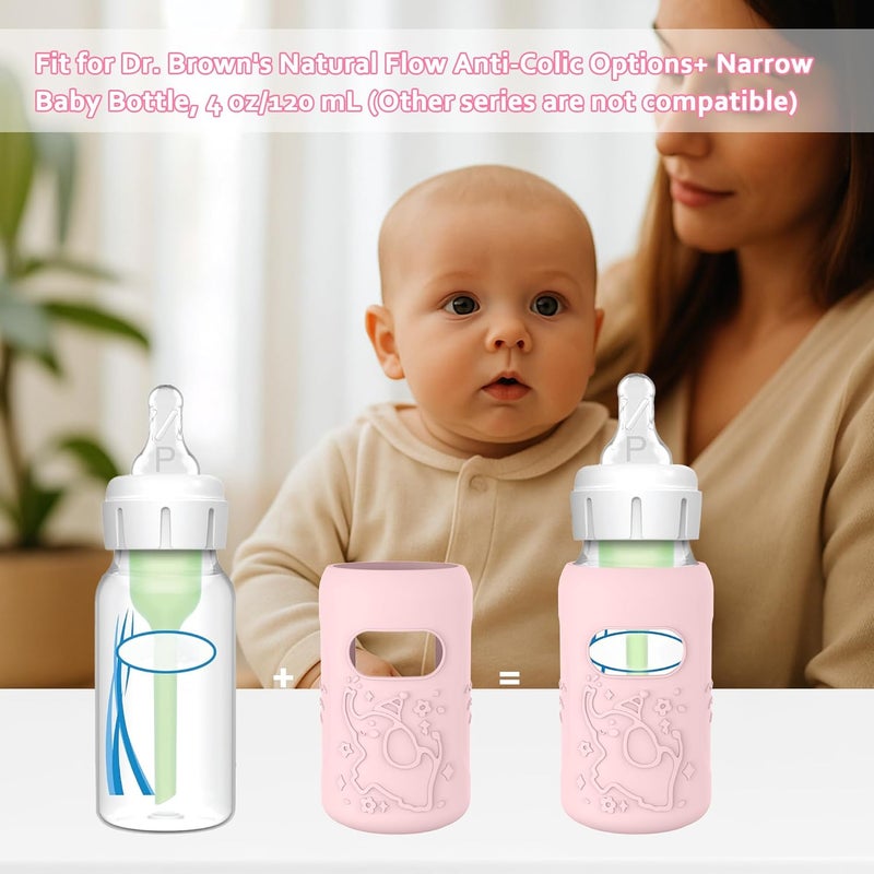 KingKam 4 Pack Silicone Sleeves for Dr. Brown's Glass Baby Bottles, Anti Breakage Baby Bottle Sleeves Holder, Compatible with Dr. Brown's Anti-Colic Options+ Narrow Glass Baby Bottles, 4 oz/120 mL - Image 2